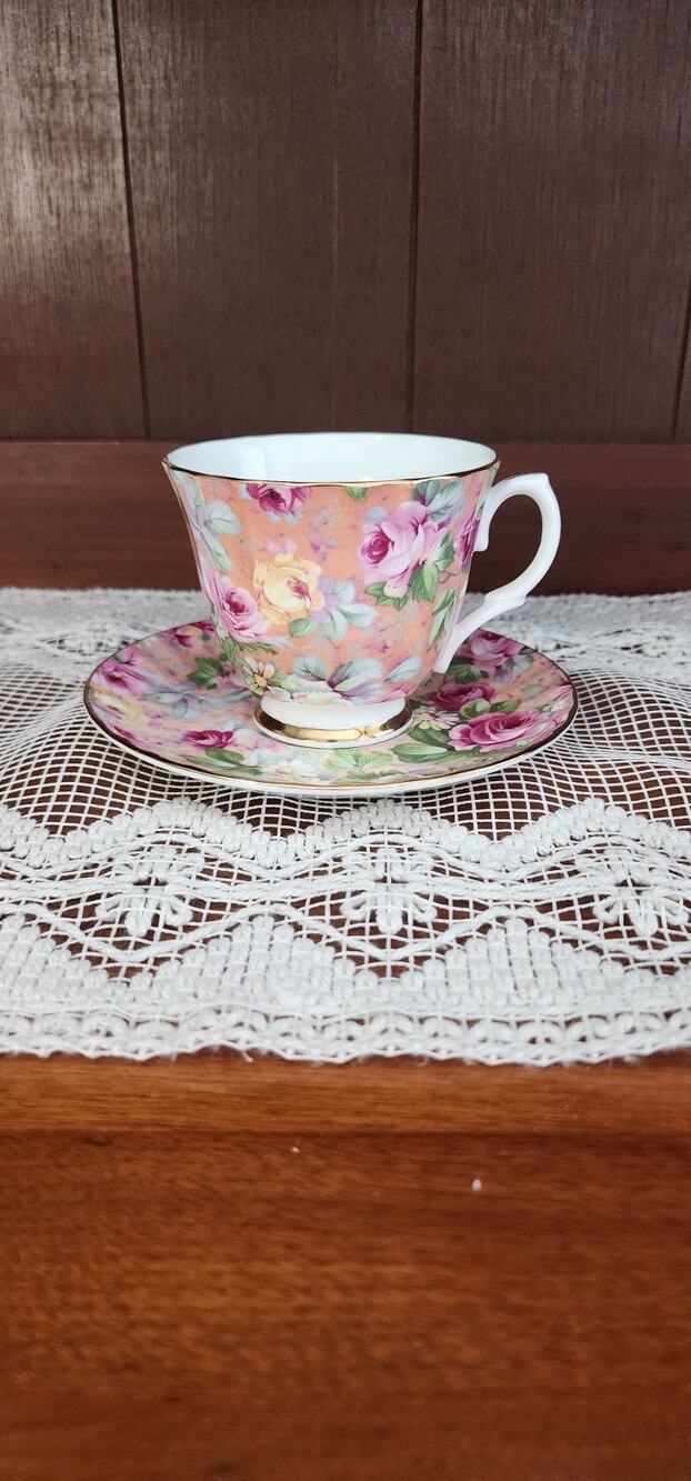Bethany Floral Staffordshire England Fine Bone China Tea Cup And Saucer.